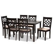 Baxton Studio Mael Modern and Contemporary Sand Fabric Upholstered and Espresso Brown Finished Wood 7-Piece Dining Set